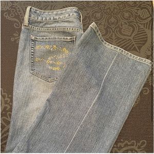 Women's Flare Jean With Floral Jewel Pattern On Back Pockets
